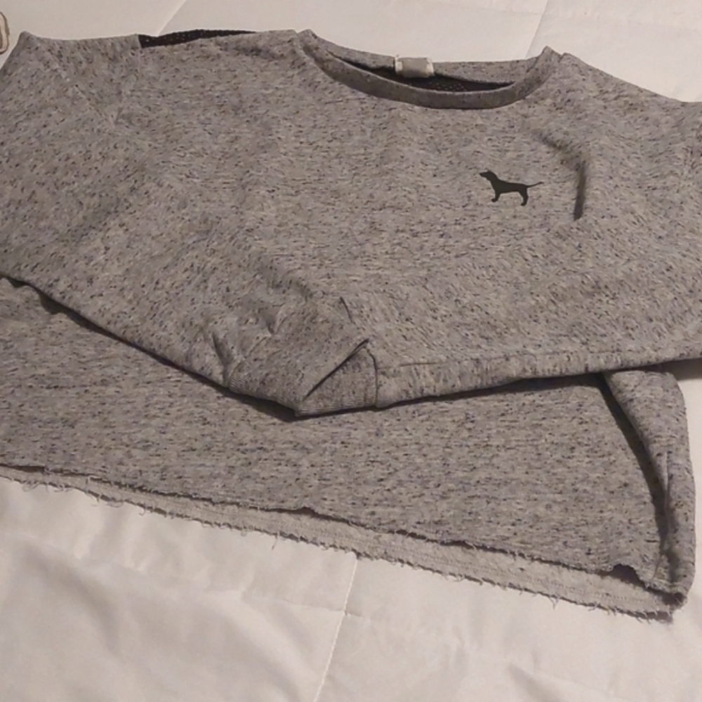Victoria's secret PINK Black mesh cropped sweatshirt XS Gray